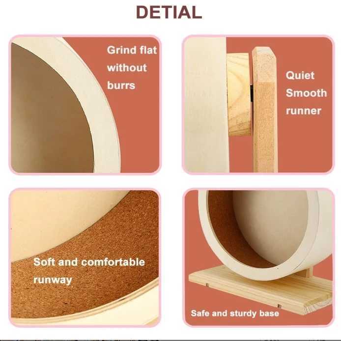 Wooden Hamster Silent Exercise Wheel Durable Natural Eco-Friendly Small Animal Cage Accessories Pet Habitat Toys For Hamsters M251205