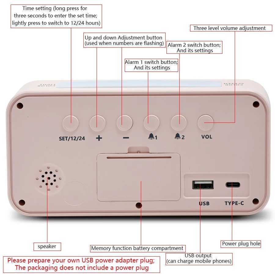 1pcRGB luminous electronic alarm clock ABS material indoor festival atmosphere light decoration type-c plug-in use M251205 - view 3