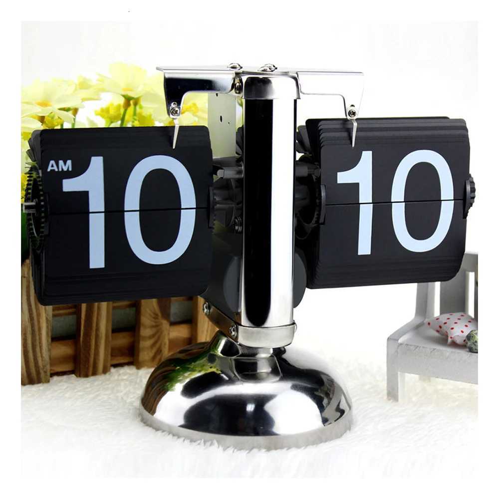 Small Scale Table Clock Retro Flip Over Clock Stainless Steel Flip Internal Gear Operated Quartz Clock Black/White M251205 - view 4
