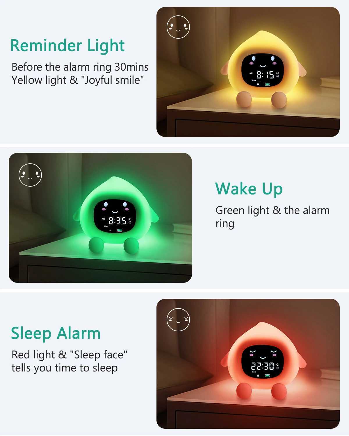 ORIA Kids Alarm Clock Sleep Training Alarm Clock Wake Up Rechargeable Clock with 9 Color Night LightChild Lock Clocks For Home M251205 - view 3