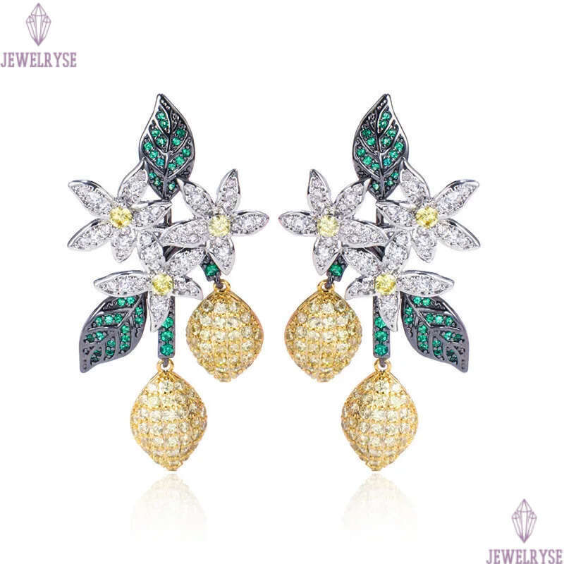 Fashion charm lemon tree earring designer for woman 925 sterling silver post party Yellow Purple AAA Zirconia South American Copper Engagement Earring