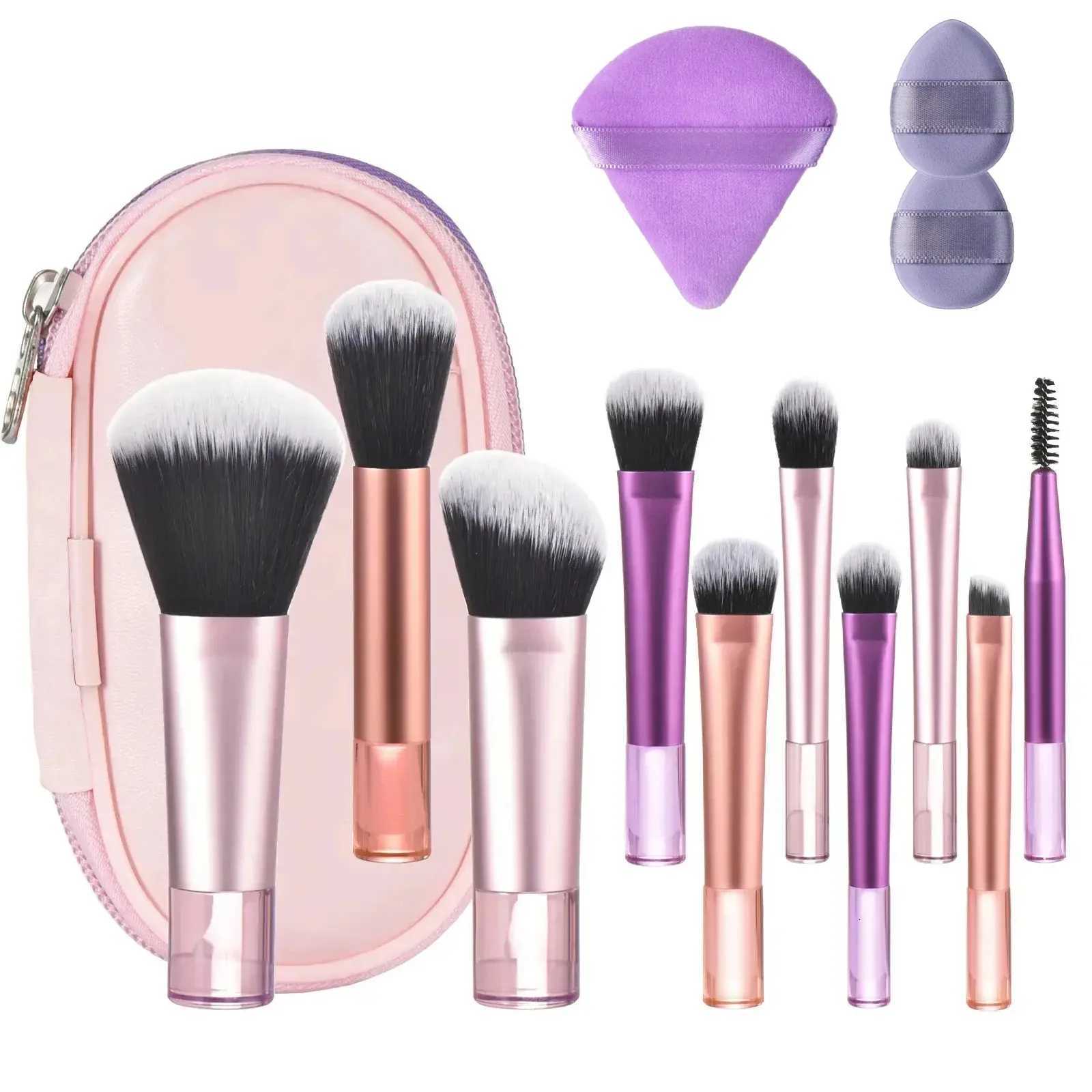 10-Piece Mini Makeup Brush Set - Travel Size Palm Brush with Puff Professional Portable Makeup Tools for On-The-GoT251205