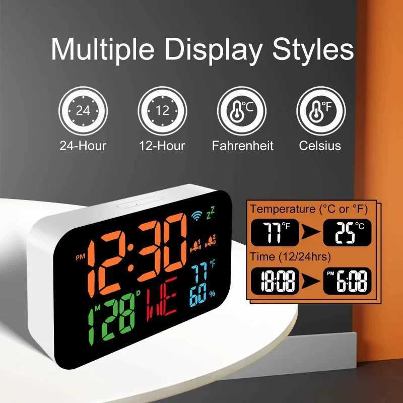 Multifunction LED Desk Alarm Clock Display Temperature Humidity Clock Automatic Calibration WIFI Digital Clock M251205 - view 5