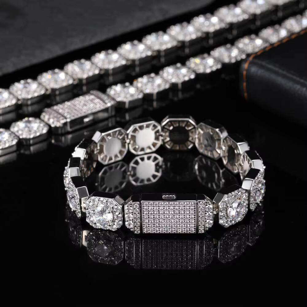 925 Sterling Silver Mens 10mm VVS Moissanite Tennis Chain Necklace Bracelet Full Iced Out Square Tennis Chain