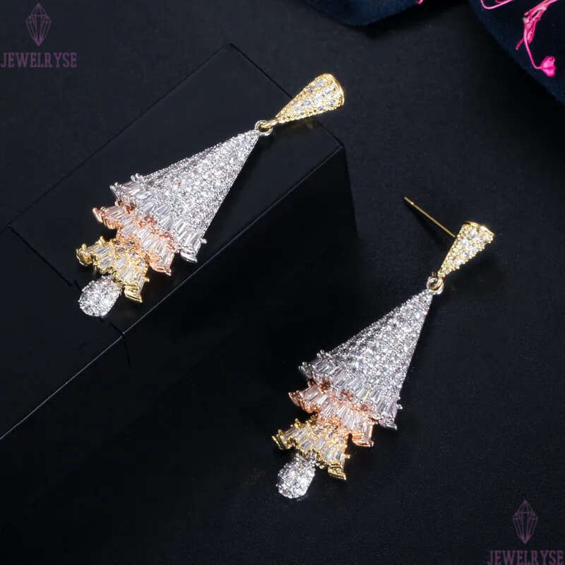 Luxury charm skirt diamond earring designer for woman party South American AAA Cubic Zirconia Copper Bride Wedding Engagement Gold Silver Earrings Gif