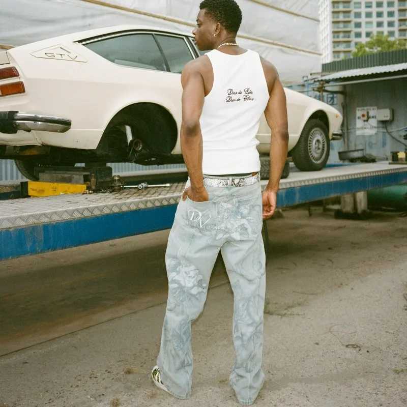 Y2k Retro Baggy Jeans Trendy Cupid Angel Pattern Men Women Pants American Hip Hop Strtwear Unisex Casual Straight Leg Jeans X251205