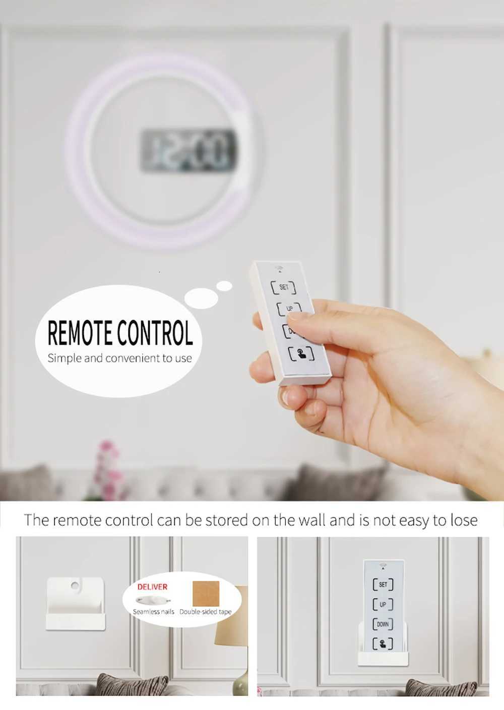 LED Mirror Hollow Wall Clock with Remote Control Round Digital Alarm Clock Wall Decoration Light 7 Color Night Light 12/24H Mode M251205 - view 5