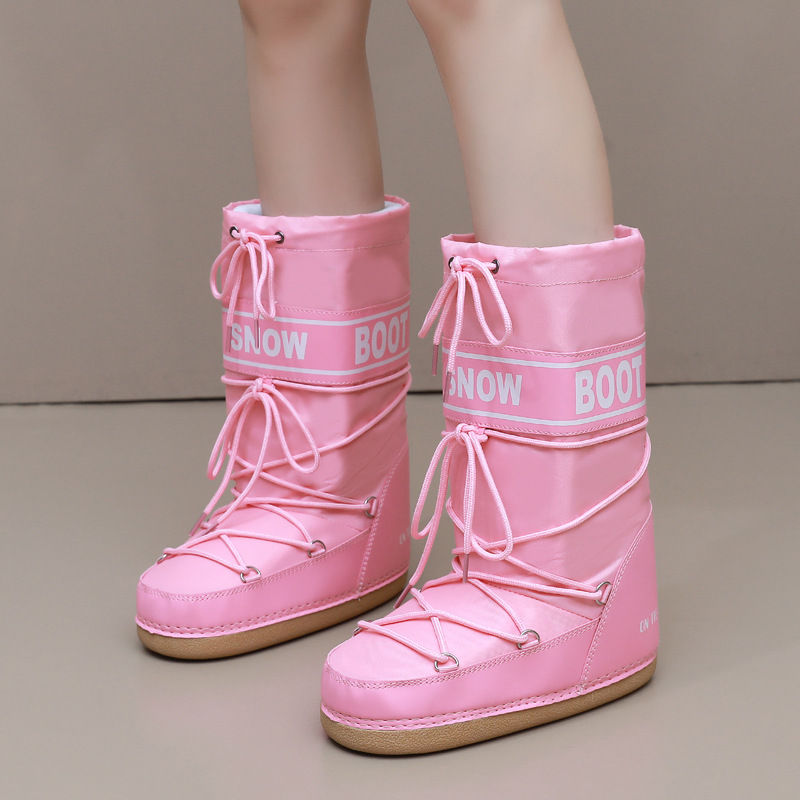 new Winter Ski Space Boots Fashionable Round-Toe Mid-Calf Women's Snow Boots Thickened Moon Shoes