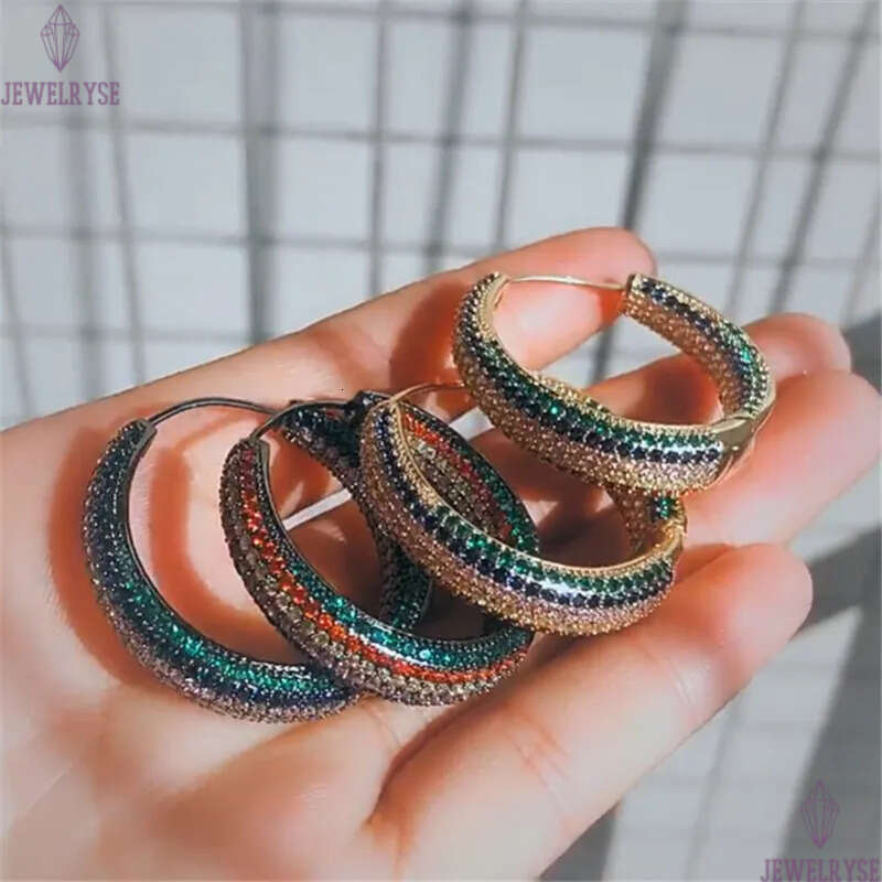 Luxury Big Diamond Gold Hoop Designer for Women Party South American Colorful AAA Cubic Zirconia Circle Earrings Bride Wedding Engagement Jewelry Gift