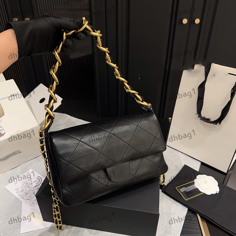 Retro 25k Thick Chain Designer Ladys Shoulder Bag Lambskin Checkered Pattern Gold Hardware Metal Lock Matelasse Chain Luxury Handbag Crossbody Underarm Bags 26cm