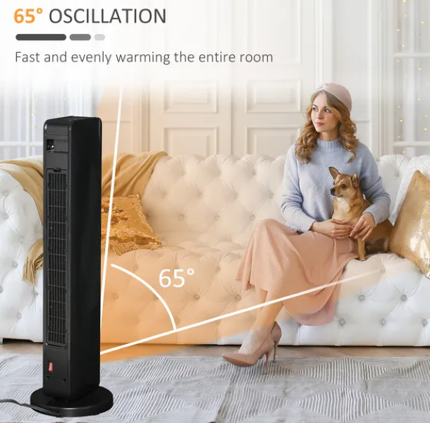 2-In-1 Portable Electric Tower Heater, Oscillating Space Heater for Indoor Use with Remote Control, 8H Timer, Three Heating Modes(High, Low, Fan), 750