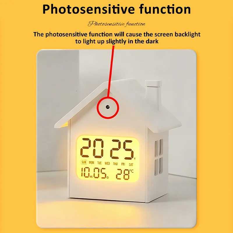Digital Alarm Clock LCD Display House Shaped Headboard Clock Quiet Nightlight Clock Accurate Timing For Family Children Bedroom M251205 - view 3