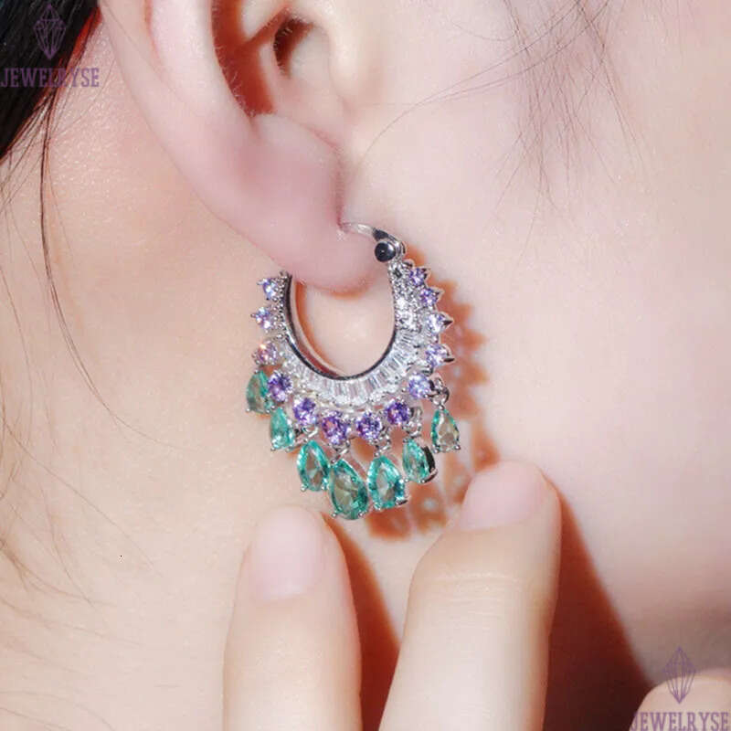 Fashion Tassel Charm AAA Cubic Zirconia Earrings Designer Copper Luxury Jewelry White Green CZ Silver Circle Earring For Women Party Friend Bride Wedd