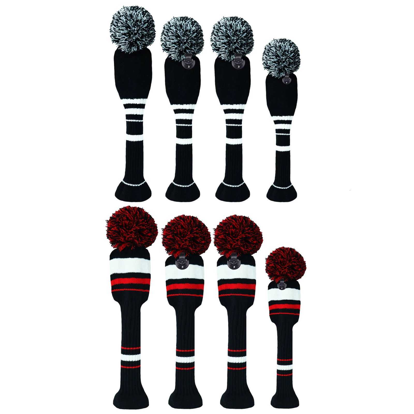 Knitted Golf Club Head Covers 4Pcs/Set Stretchable Pom-Pom Cover for Driver Fairway Wood Striped Contrast Colors Y251205