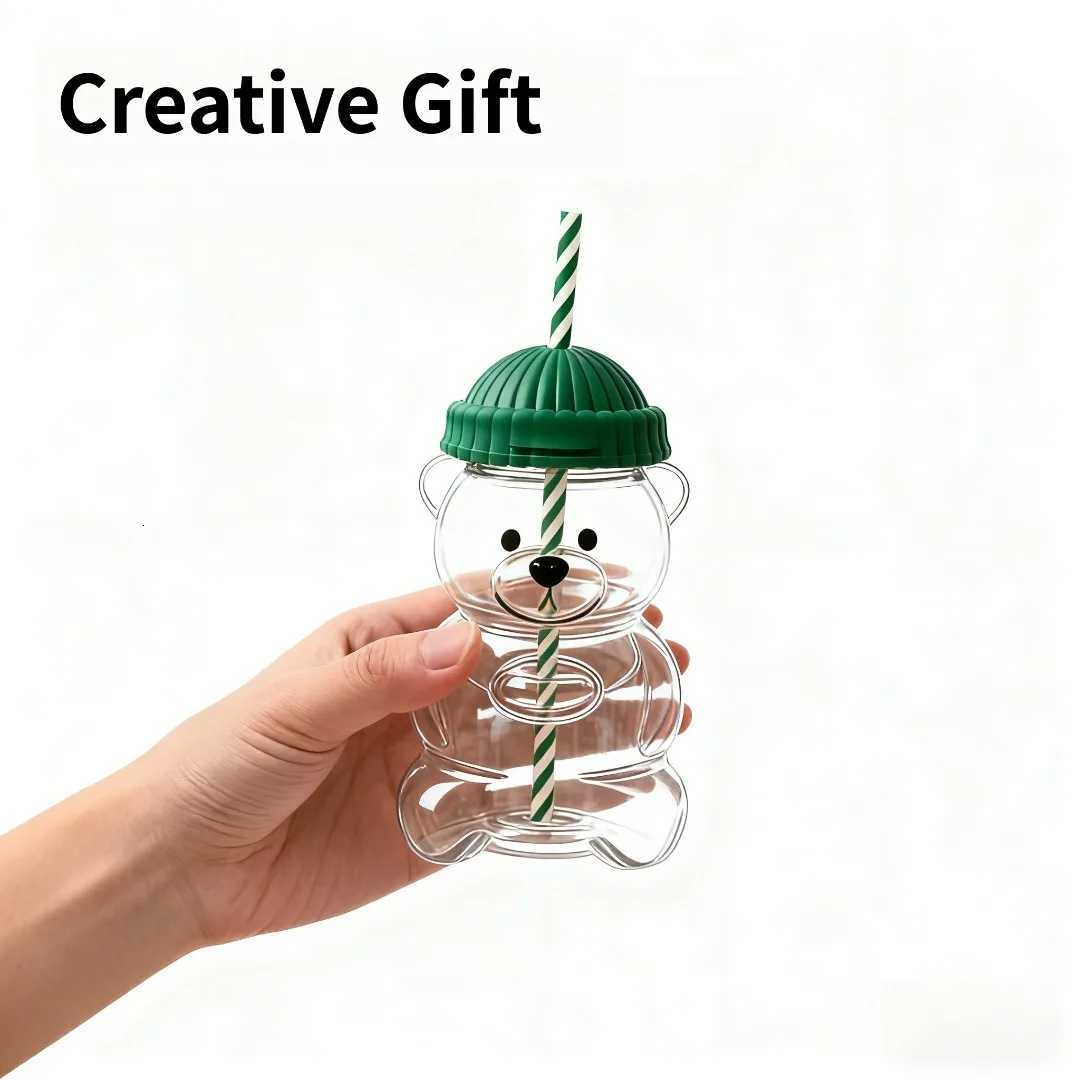 Bear glass with straw cute bear transparentmug suitable for juice milk tea smoothies home bars and officesXJ251205