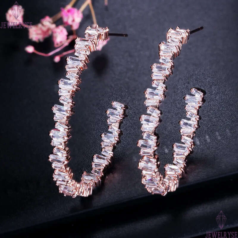 Luxury 925 Silver Post Hoop AAA Cubic Zirconia Designer Earrings Copper Rose Gold White CZ Earring Jewelry Valentines Day For Women Party Gift