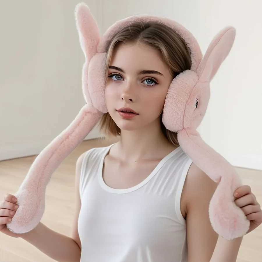 Cartoon Bunny Ear Warmers Plush Knitted Stretchable Polyester Ear Muffs Reusable Cozy Ear Covers for Winter Hand Wash CareXJ251205