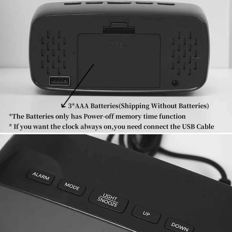 LED Digital Clock Alarm Clock Temperature Date Display Brightness Adjustable 12/24H Vibrator Electronic Clock for Heavy Sleepers M251205 - view 7