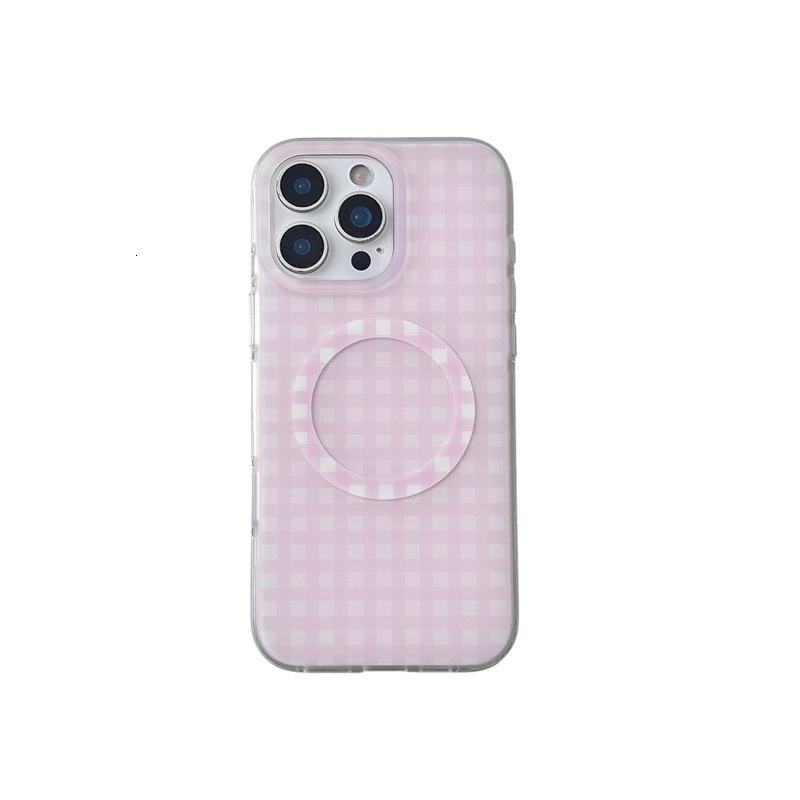 Korean Style Magnetic Solid Color Plaid iPhone 17 Apple 16 Pro Max Phone Case for Women 15/14 Rounded Edges