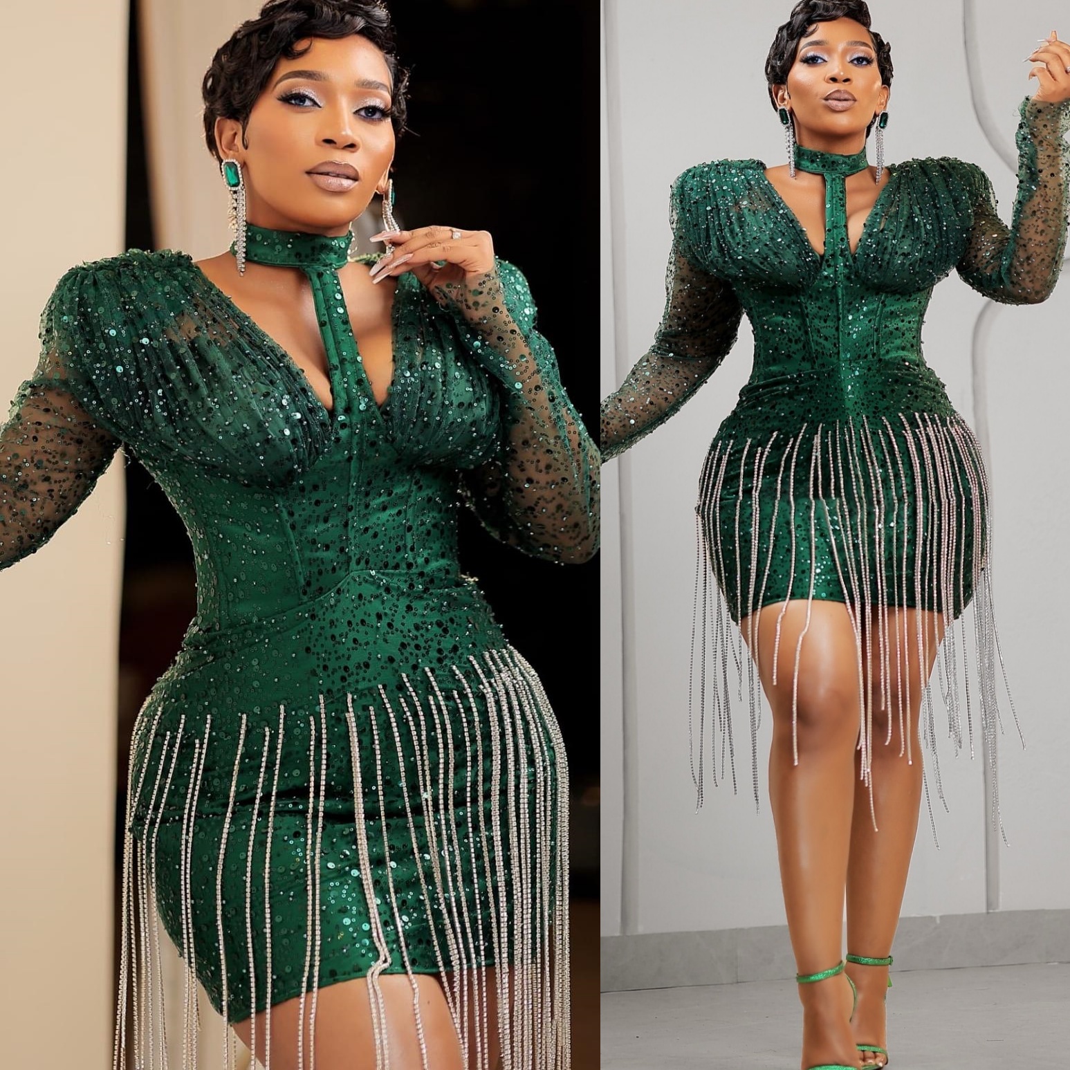 2026 Dark Green Sheath Cocktail Dress Halter Crystals Full Sleeves Sequined Short Mini Graduation Homecoming Dresses For Special Occasions Sweetheart 