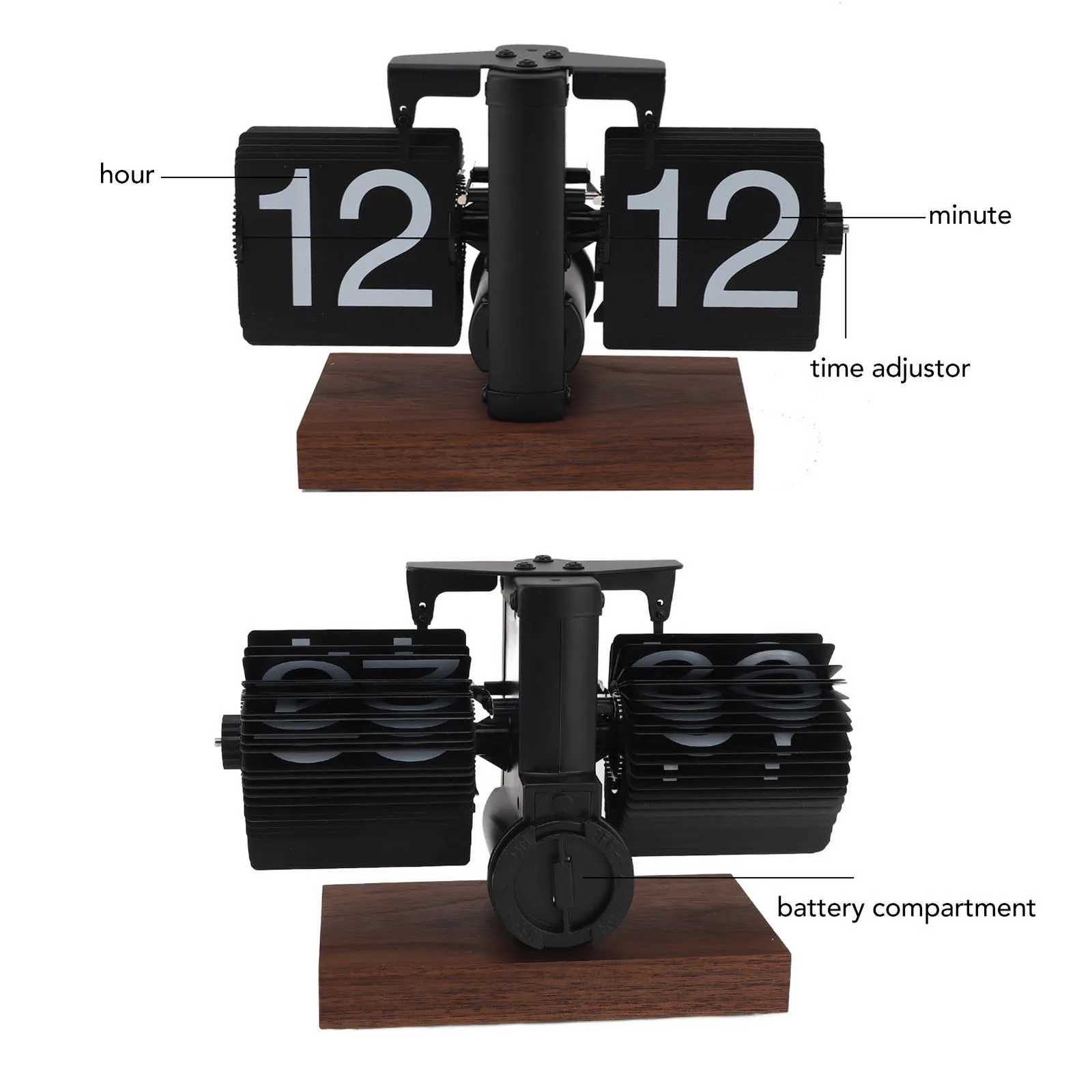 24 Hours Desk Flip Clock Vintage Retro Style Rotary Knob Adjustable Battery Powered Digital Flip Down Clock with Anti Slip Base M251205 - view 3