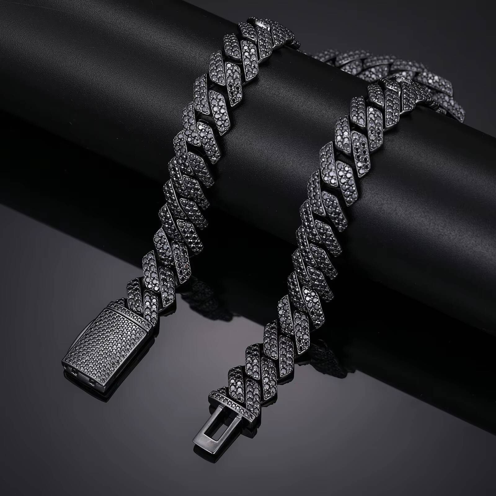 Punk Hip Hop Jewelry Mens Black Gold Plated 14mm S925 Silver Black VVS Moissanite Diamond Iced Out Cuban Link Chain Necklace