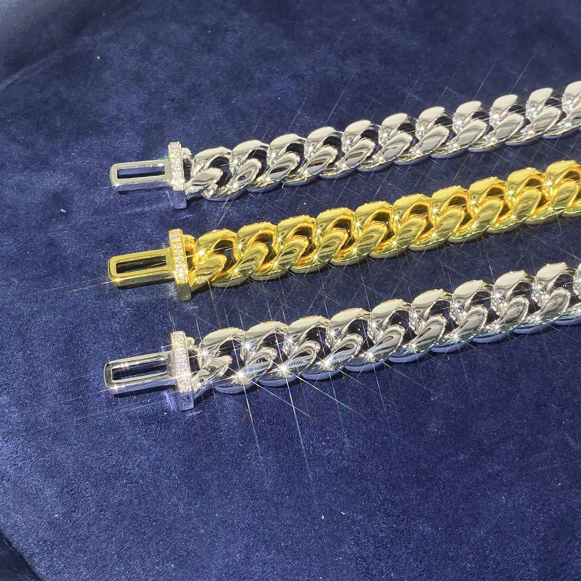 Moissan Buckle Gift Box Necklaces Chains Cuban Chain Geometric Huaxin Jewelry Sterling Silver S925 Silver 8mm 10mm Laser Deeply