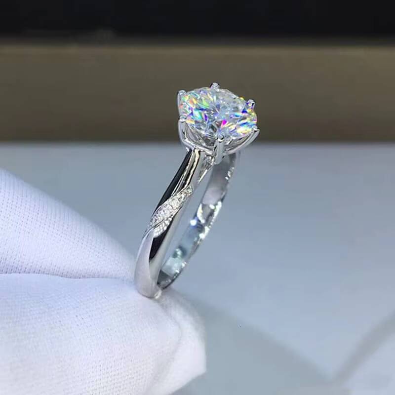 Fine Jewelry S925 Sterling Silver Eternal Commitment 2Carat Classic Six-claw D Moissanite Ring for Women Engagement Party