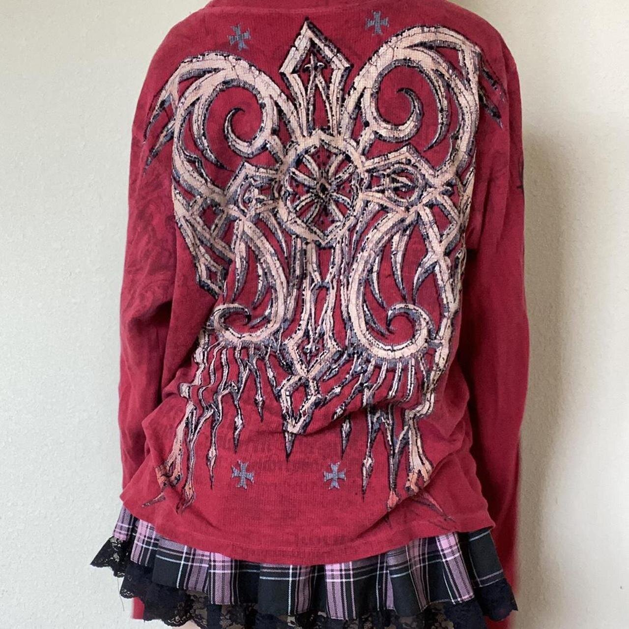 2000s Cross Cyber Goth Patchwork Long Sleeve Tees Y2K Grunge Emo Vintage T-shirt E-girl Gothic Harajuku Loose Tops Women Men 240726