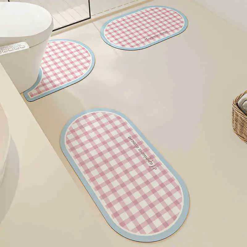 VIKAMA Cute Plaid Three-Piece Carpet Bathroom Floor Mat Toilet Mat Door Mat Comfortable Waterproof Small Rug Home Decoration H251205