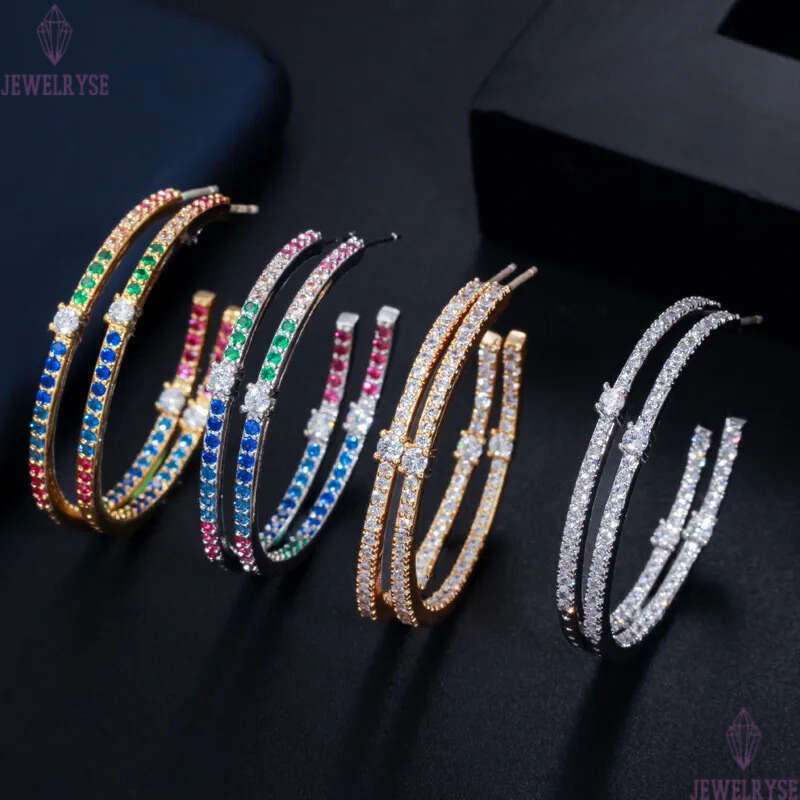 Fashion Hoop Colorful AAA Cubic Zirconia Earrings Designer 925 Silver Post Copper Jewelry 18k Gold Full White CZ Earring Valentines Day For Women