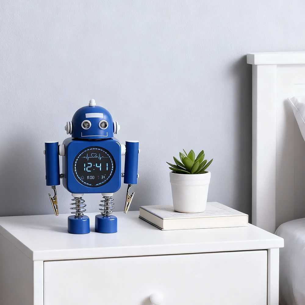 Mute Robot Alarm Clock Metal Creative Luminous Digital Display Design Student Children Bedroom Desk Decoration Multi-Color M251205 - view 1