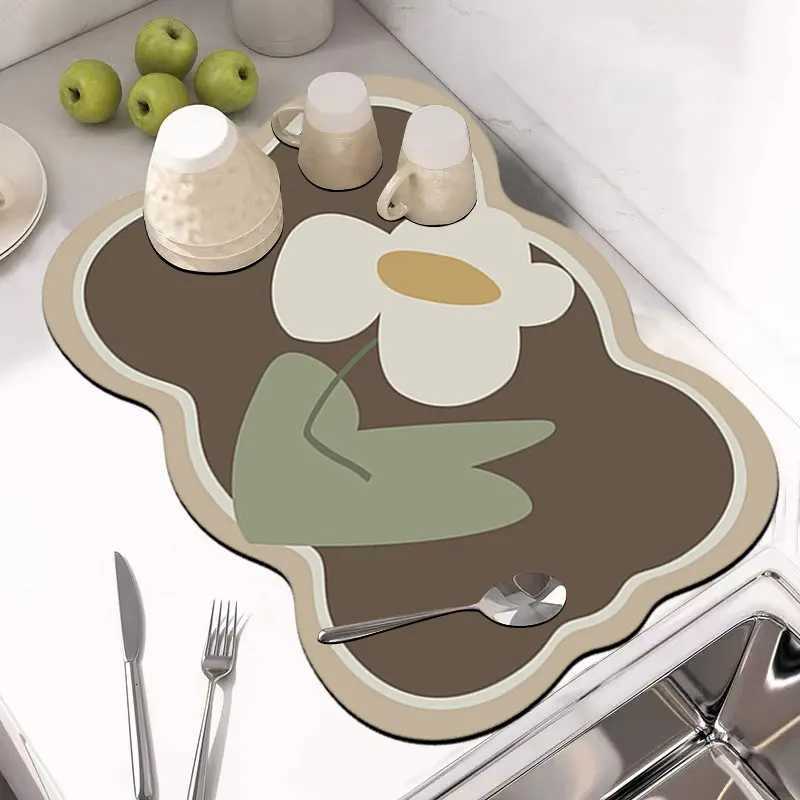 Mat for kitchen Flower Shape Rug Kitchen Drying Mat for dishes Absorbent Non-slip Door Mat Sink Carpet Coffee Mat H251205