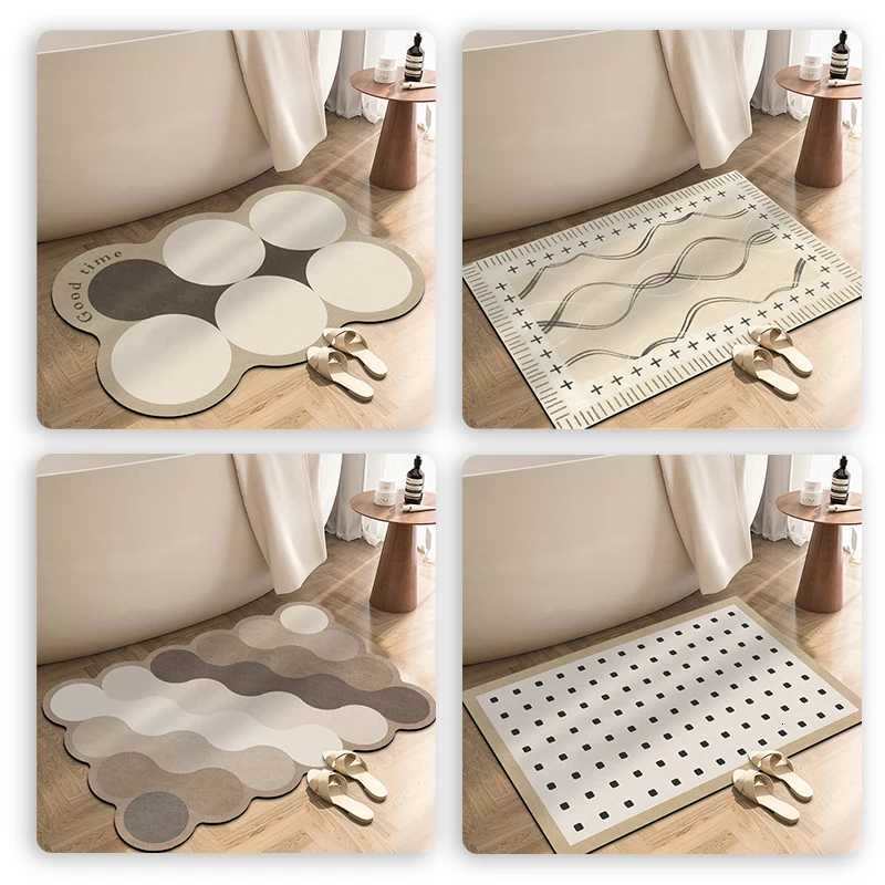 Diatomaceous Earth Bath Mat Bathroom Super Absorbent Bathroom Rugs Anti Slip Quick Dry Shower Toilet Pad Doormat Washable H251205