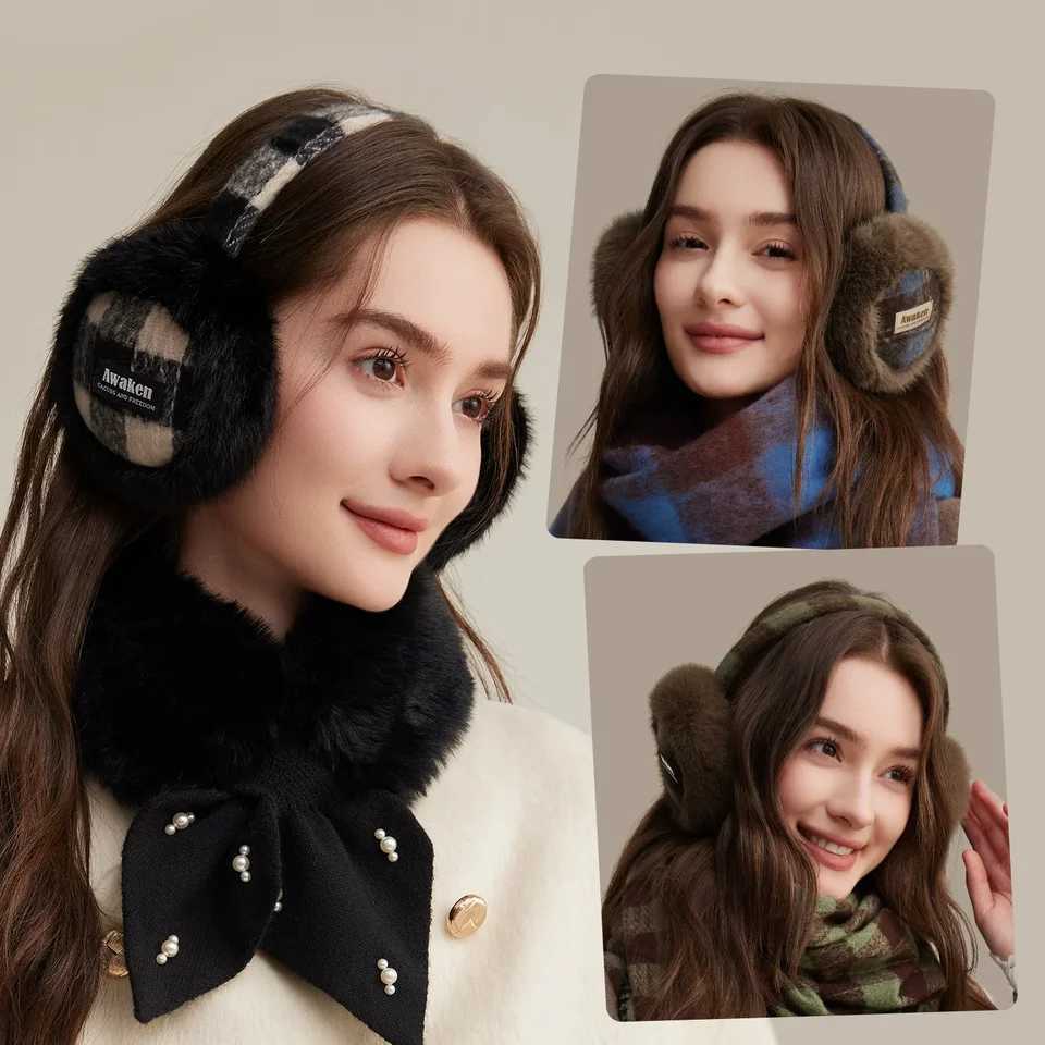 Winter Warm Fold Ear Muff Plaid Fur Thick Ear Protect Earmuffs for Women Fashionable Skiing Riding Earmuffs LadyXJ251205 - view 3