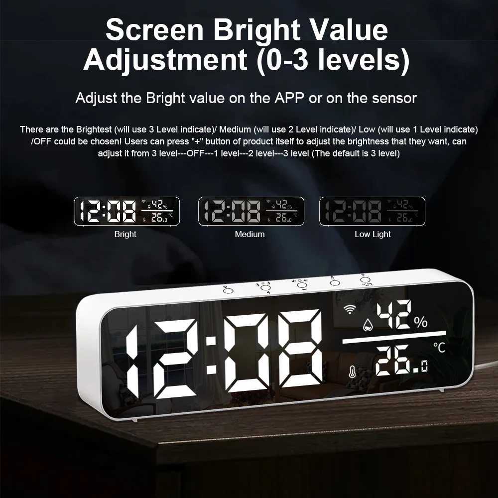 Tuya WiFi LED Alarm Clock Support Temperature Humidity Sensor Time Display USB Desktop Mirror Clocks for Living Room Decoration M251205 - view 5