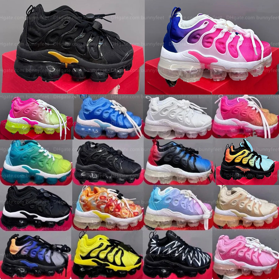 Classic Tn Plus Kids Shoes 2026 Big Boys Children Running Black White Orange Sports Outdoor Youth Girl Athletic Sport Trainers Size 24-35