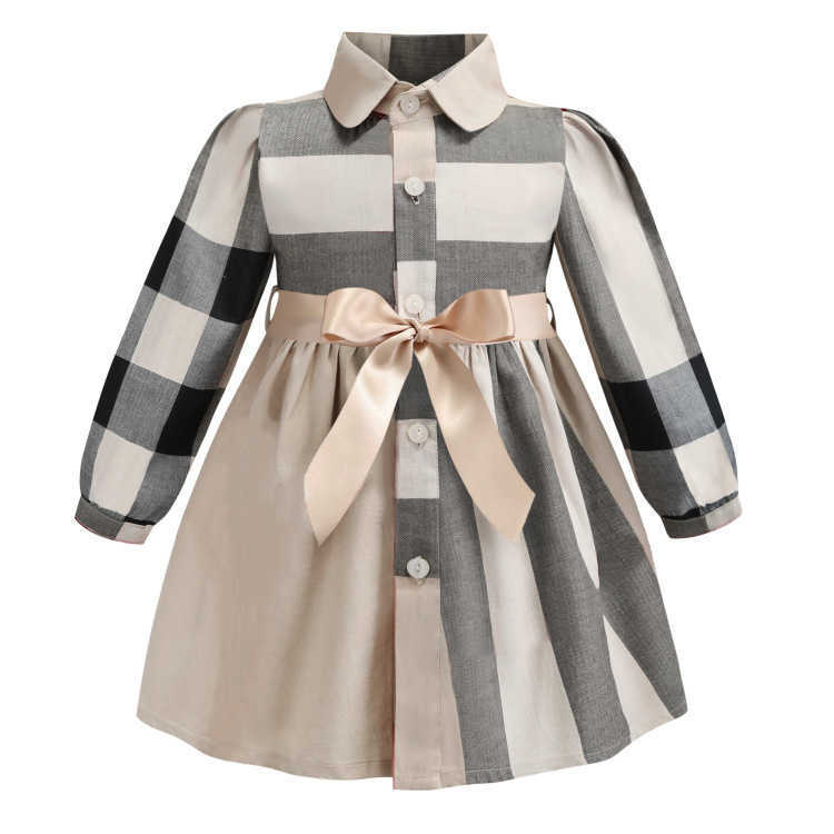 Children's clothing 2025 spring and autumn new collar plaid color British style pure cotton long dress girl's dress L251205