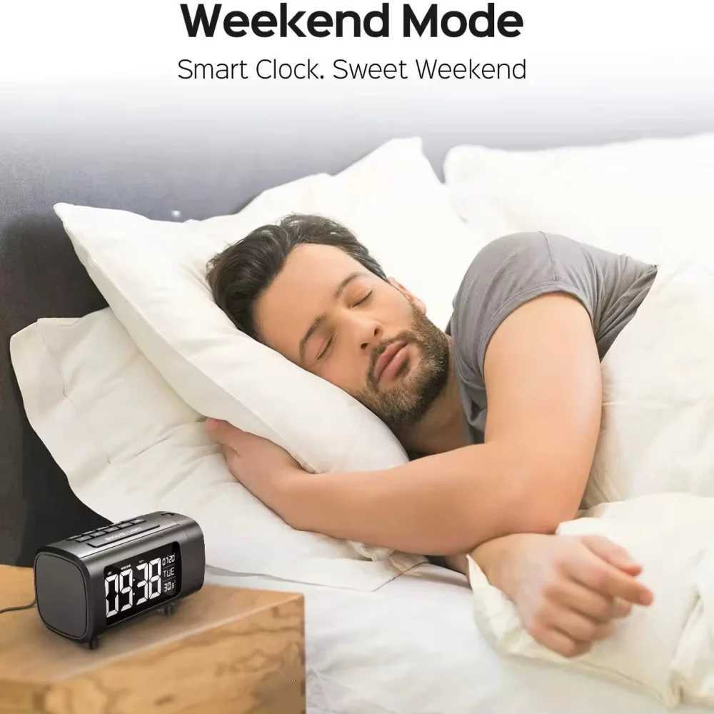 2025 Radio Projection Alarm Clock Digital Alarm Clock Bedroom Temperature Monitor 4-Level Dimmer 12/24H Table Mute Alarm Clock M251205 - view 6