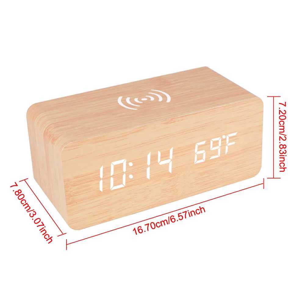 Wooden Desk Digital Clock Phone Chargers LED Display Temperature Wooden Digital Alarm Clock Wireless Charger Desk Table Clocks M251205 - view 4