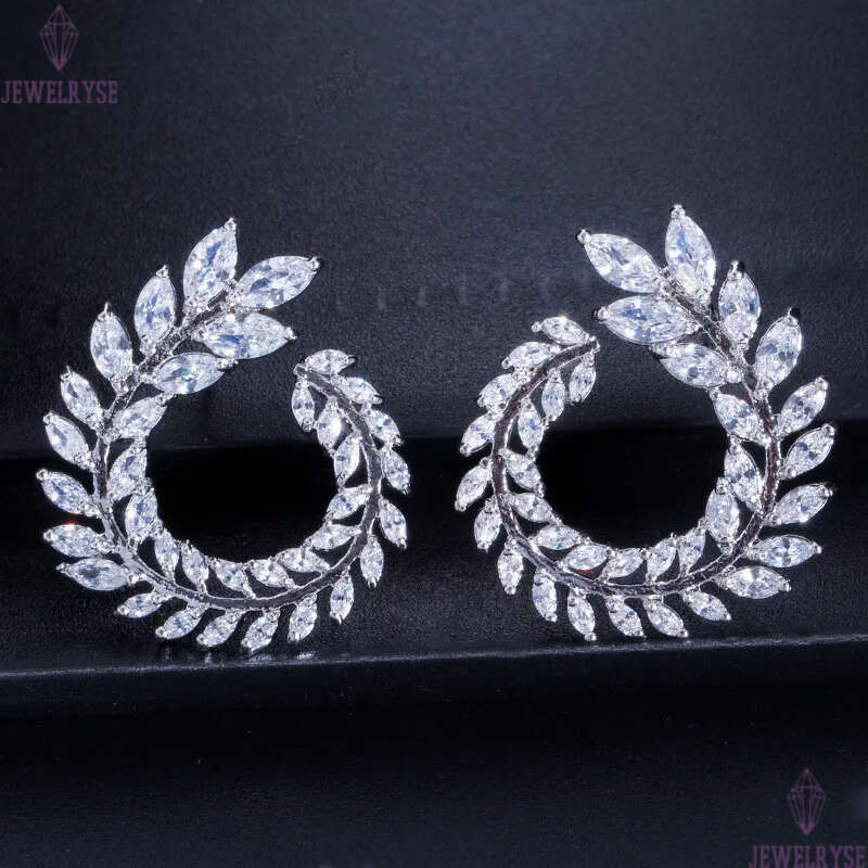 Elegant Hoop jewelry Earrings Leaf Circle AAA Cubic Zirconia Copper White CZ Earring For Women Party Diamond Graceful earrings Bride Wedding Engagemen