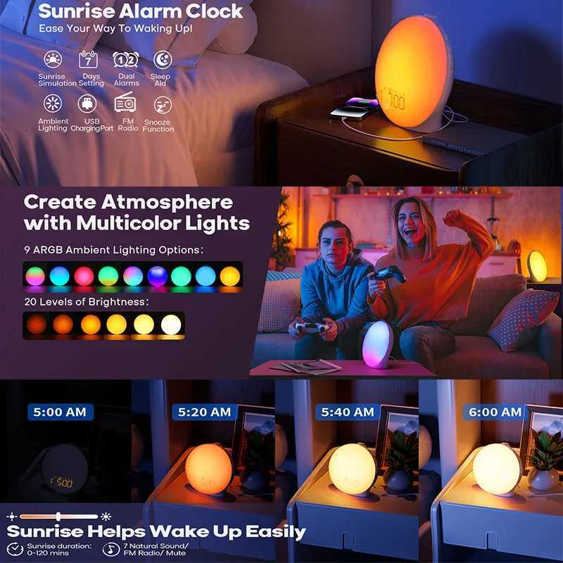 Wake Up Light Sunrise Alarm Clock with Night Light FM Radio Natural Sounds Desk Clock for Heavy Sleepers Bedroom Sleep Aid M251205 - view 3