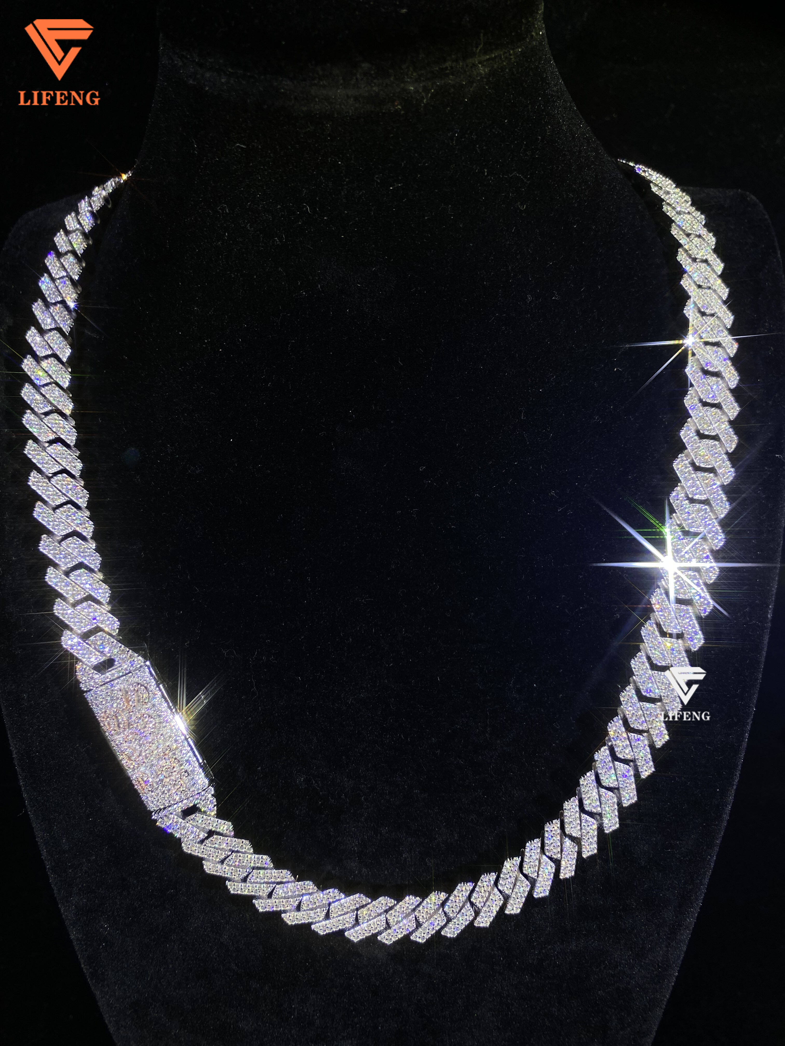 14mm Custom Name Clasp VVS Chain Iced Moissanite Diamond Cuban Link Necklace 925 Silver Charm for Men Mens Jewelry