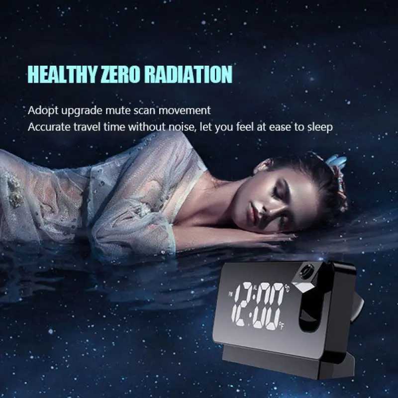 180 Arm Projection Digital Alarm Clock Temperature Humidity Night Mode Snooze Table Clock 12/24H USB Projector LED Clock M251205 - view 4