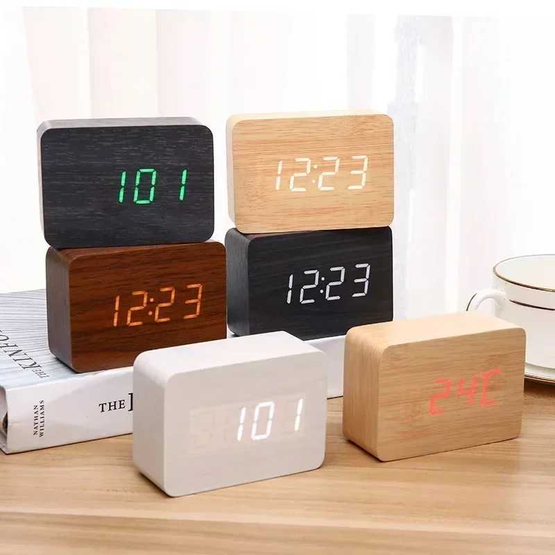 LED Wooden Alarm Watch Table Voice Control Digital Wood Despertador USB/AAA Powered Electronic Desktop Clocks M251205 - view 3
