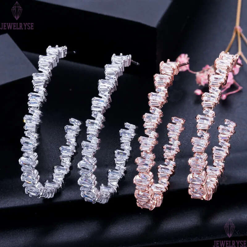 Luxury Hoop earring designer for woman 925 Silver Post AAA Cubic Zirconia Copper Jewelry Rose Gold Plated White CZ Earring Girls Women Valentines Day 
