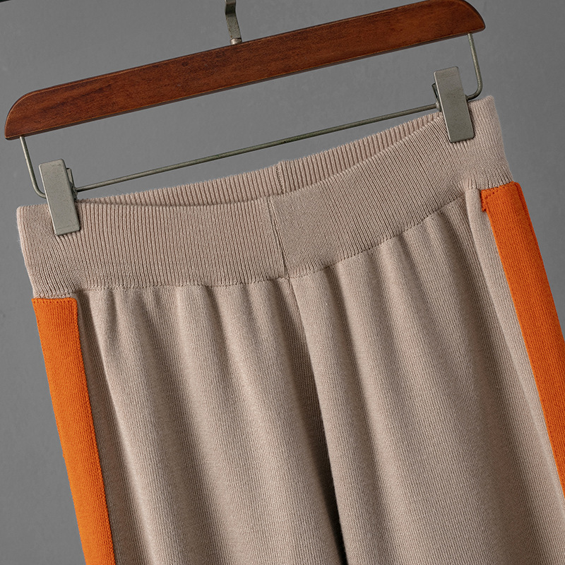 Knitted Fashion Set Round Neck Top Loose Casual Sweatpants Women Style one Size