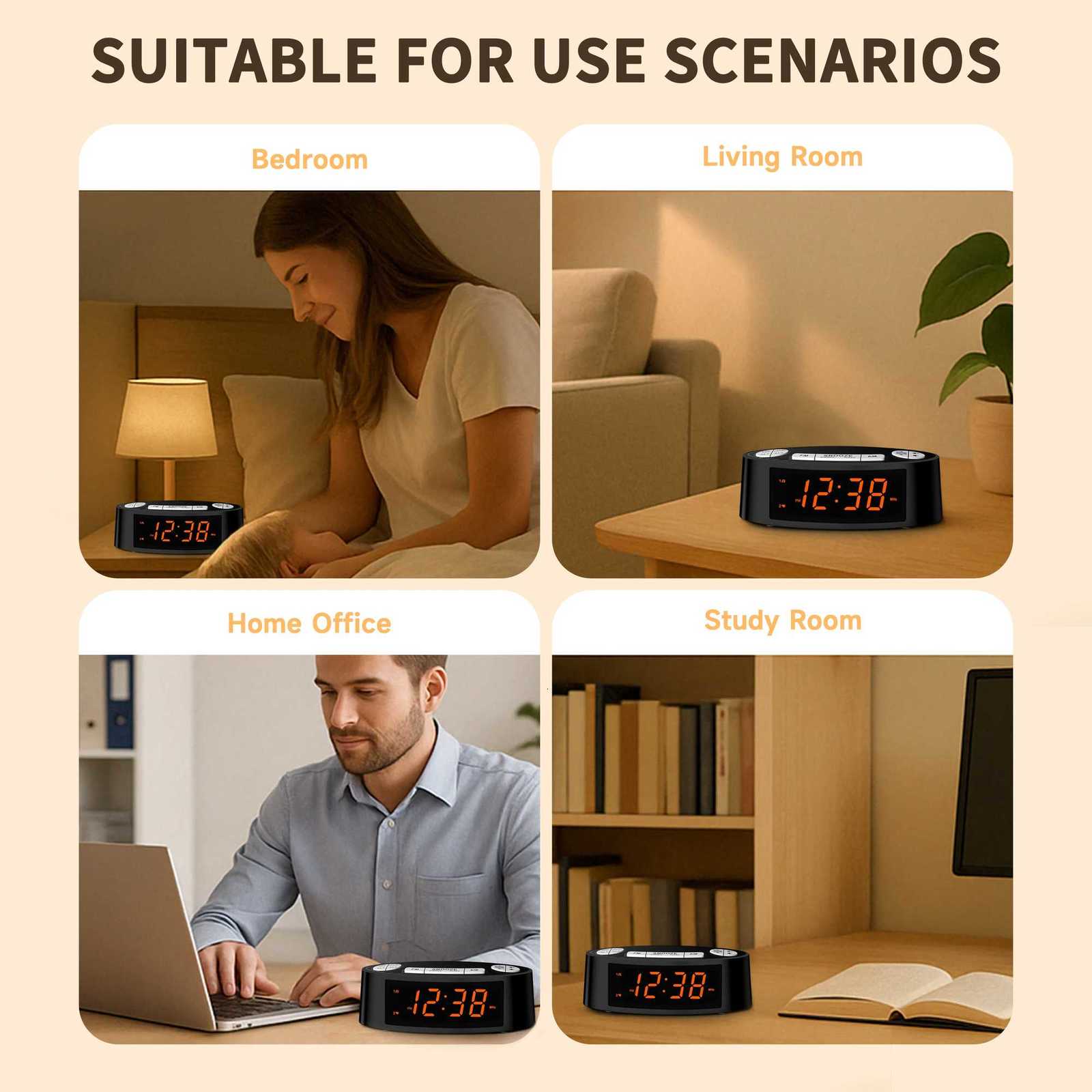 AM/FM Alarm Clock Radio with Dual Alarm Sleep Timer Snooze Functions Orange LED Display 4-Level Dimming Option iTOMA CKS3301U M251205 - view 5