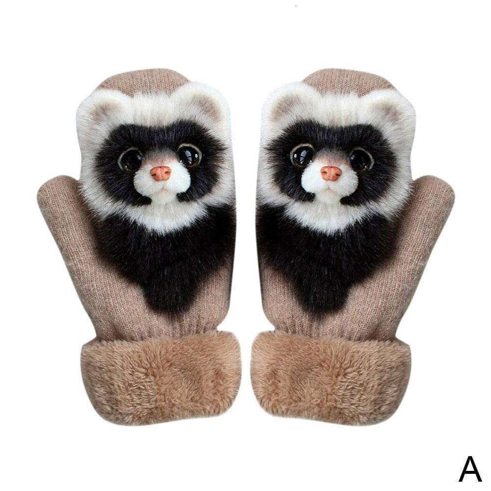 Funny Cute Cat Cartoon Winter Warm Childrens Gloves Plus Velvet Thickened Girls Adults Gloves Christmas Gifts Kids Knit Mittens 240913