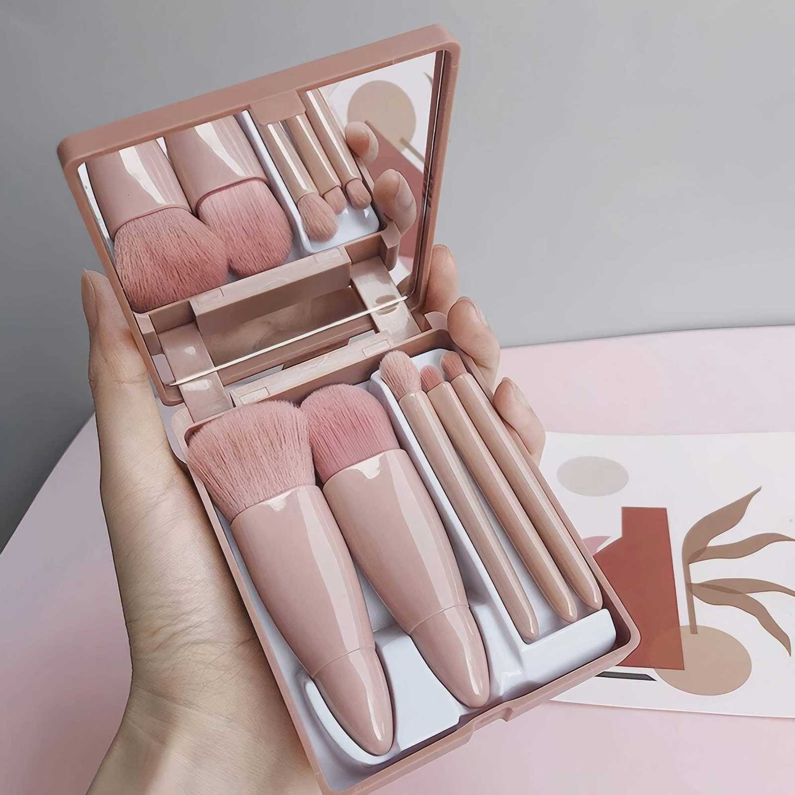 1 Set of Portable Makeup Brush Pink Portable Makeup Tool Set Easy To Clean Suitable for Travel and OutingsT251205